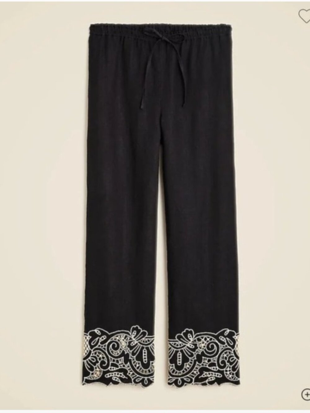 NWT J Crew Soleil Black Linen Beige Embroidered Women's Pants Size M